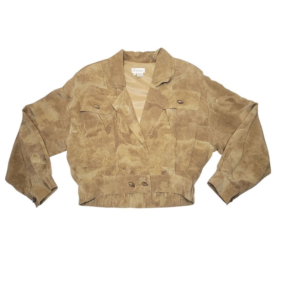 Vintage Silk Snakeskin Print Cropped Jacket Top & Faux Wrap Skirt Matching Set - Picture 10 of 15